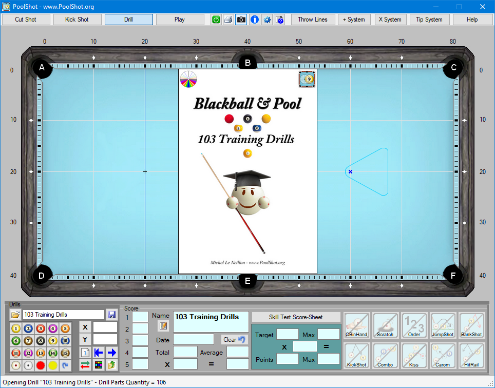103 Training Drills DRL File for PoolShot Software - Novice to Intermediate Players Level 1