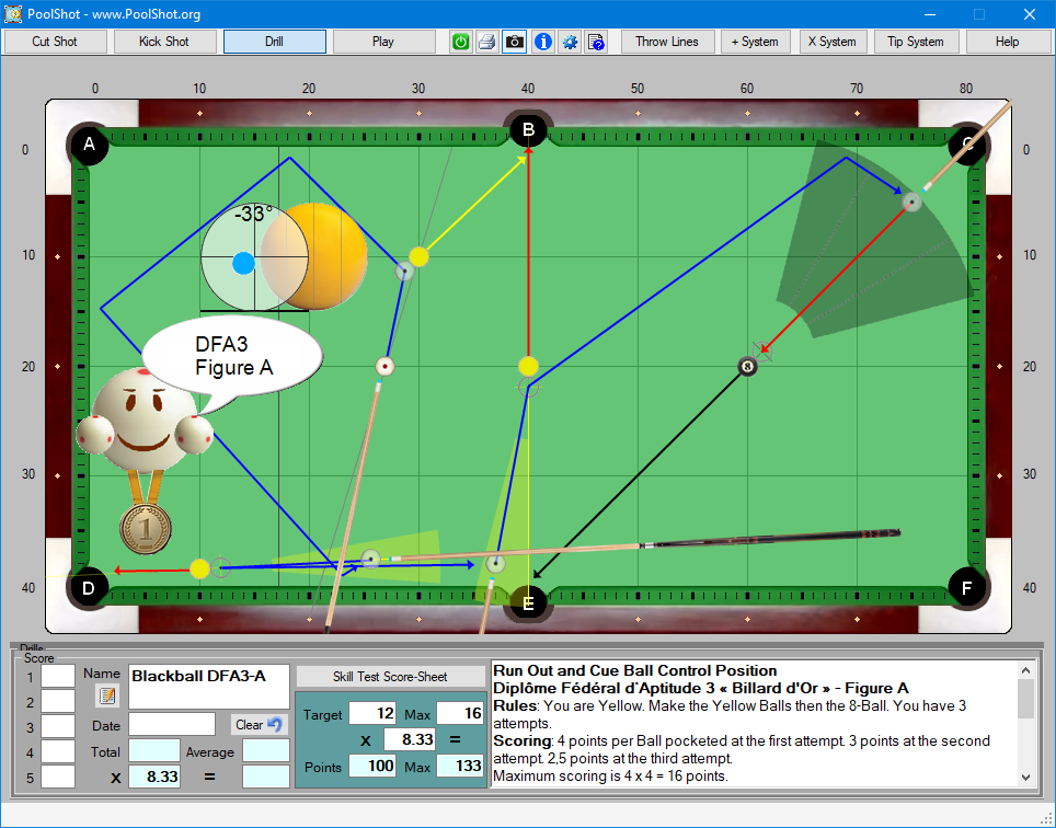 Diplôme Fédéral d’Aptitude 3 - Billard d'Or - Blackball - Exercice A