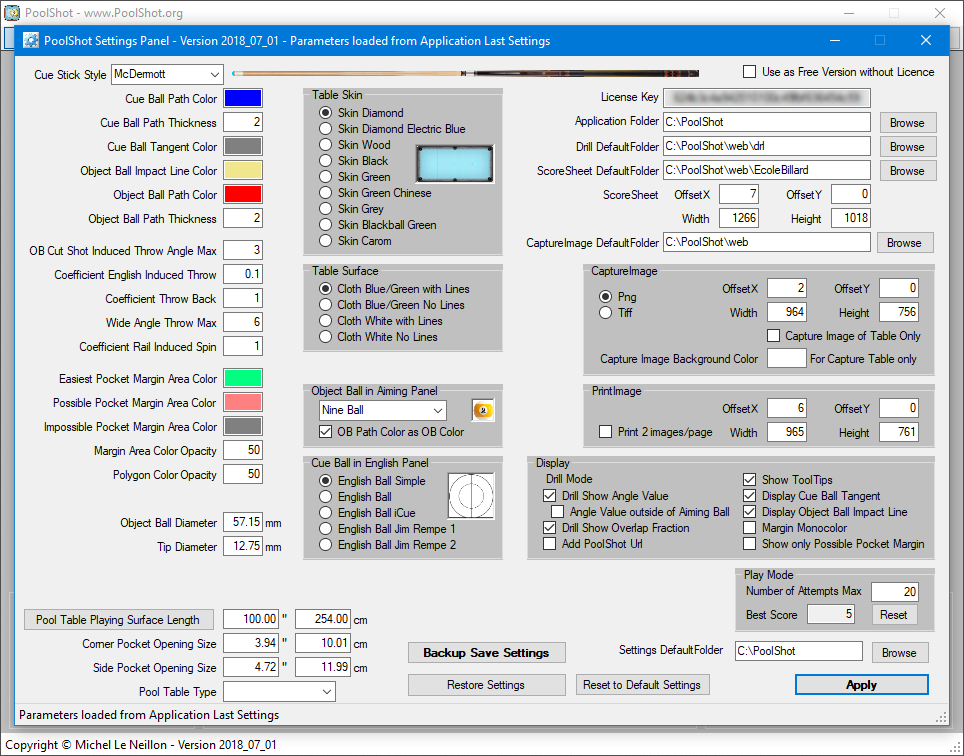 My personal PoolShot Settings